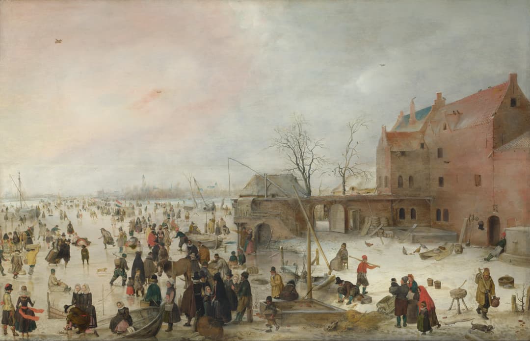 A Scene on the Ice near a Town, Hendrick Avercamp, oil on panel, 1615