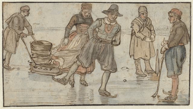 Skaters and Kolfers on the Ice, Hendrick Avercamp, drawing, c. 1615–1625