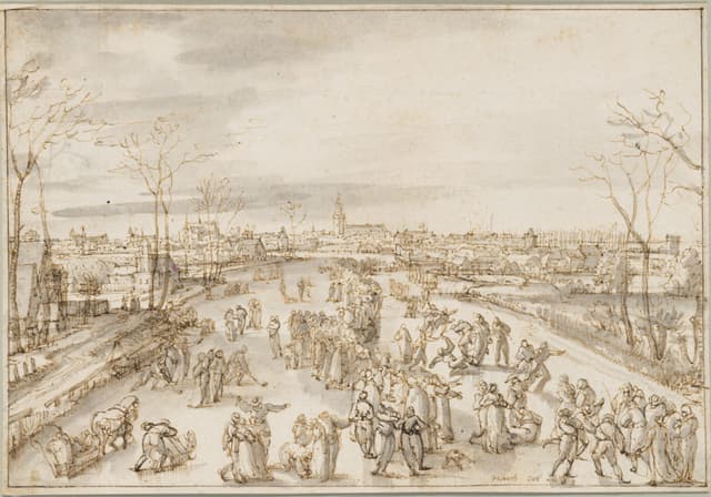 Ice Skaters on the Amstel at Amsterdam, Hans Bol, 1589