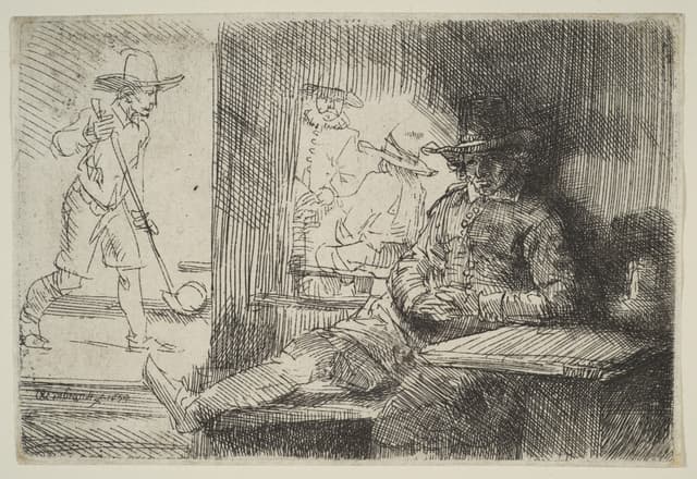 The Golf-Player, Rembrandt van Rijn, etching, 1654
