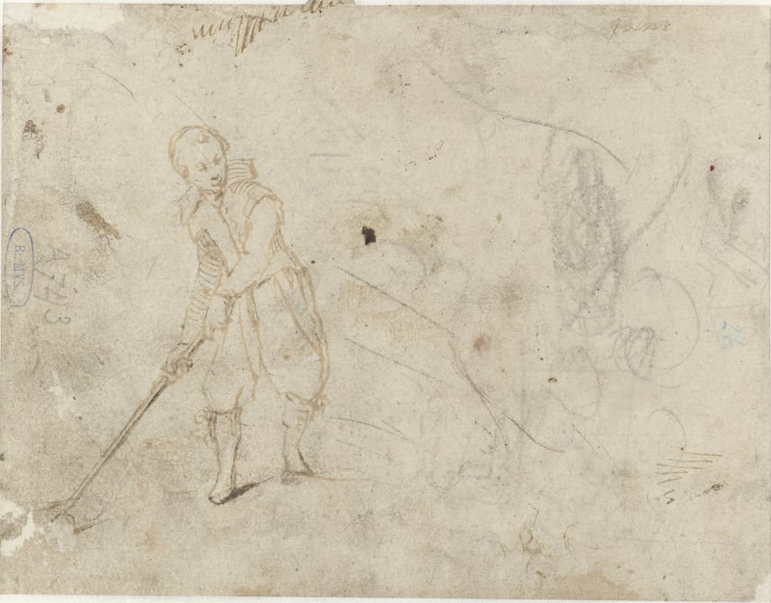 Boy Playing Golf, Gerard ter Borch the Elder, drawing, c. 1610–1620