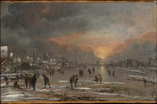 Sports on a Frozen River, Aert van der Neer, oil on canvas, c. 1660