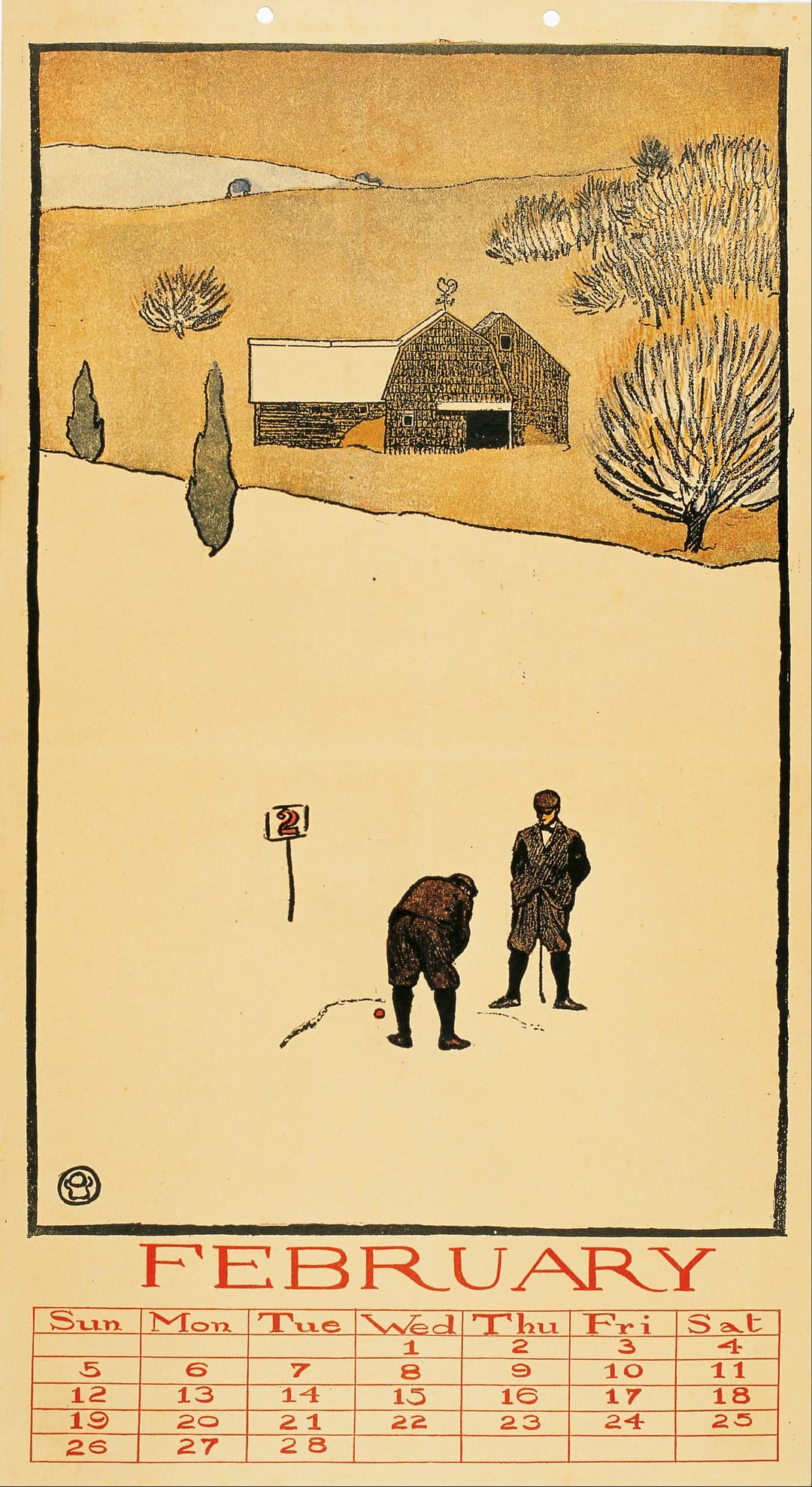Golf Calendar: February, Edward Penfield, 1899