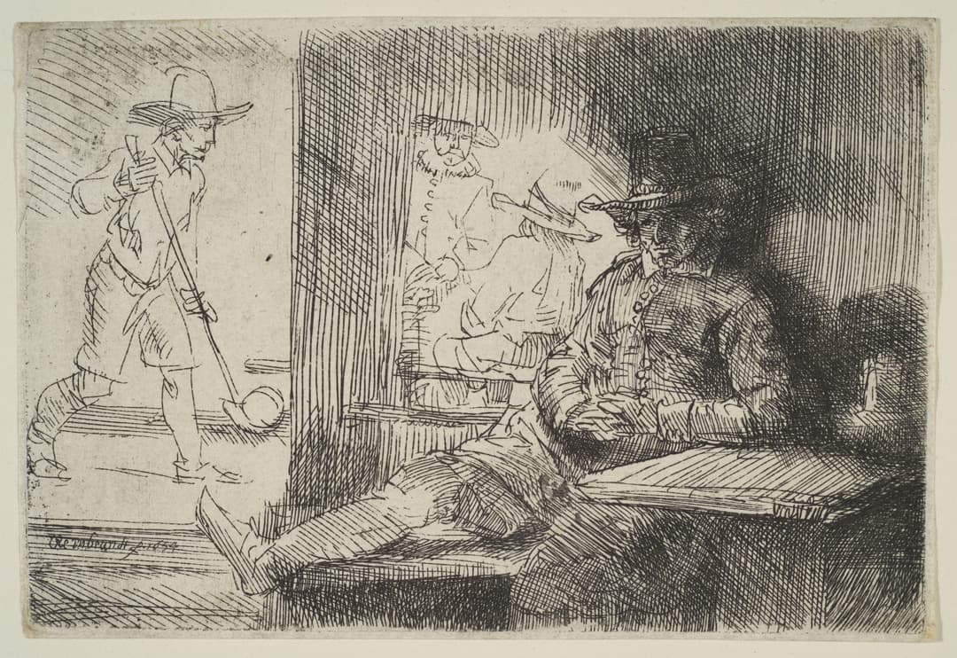 The Golf-Player, Rembrandt van Rijn, etching, 1654