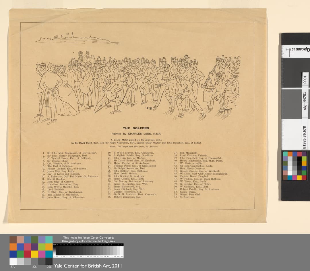 The Golfers — A Grand Match Played over St Andrews Links, Charles E. Wagstaff, aquatint after Charles Lees, 1850