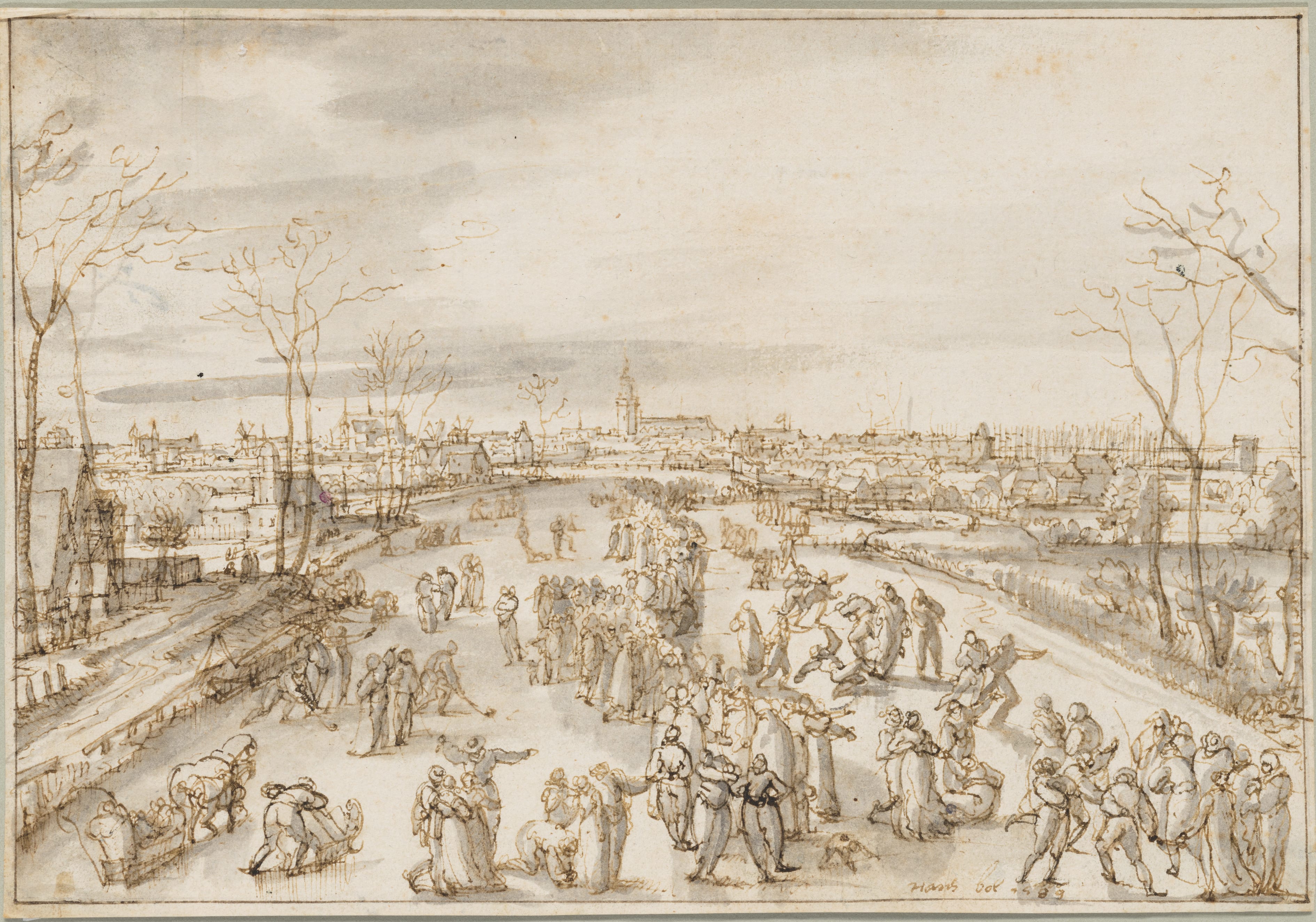 Ice Skaters on the Amstel at Amsterdam